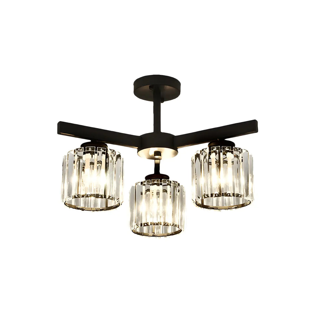 Plafonnier semi-encastré moderne en cristal cylindrique noir de grande taille