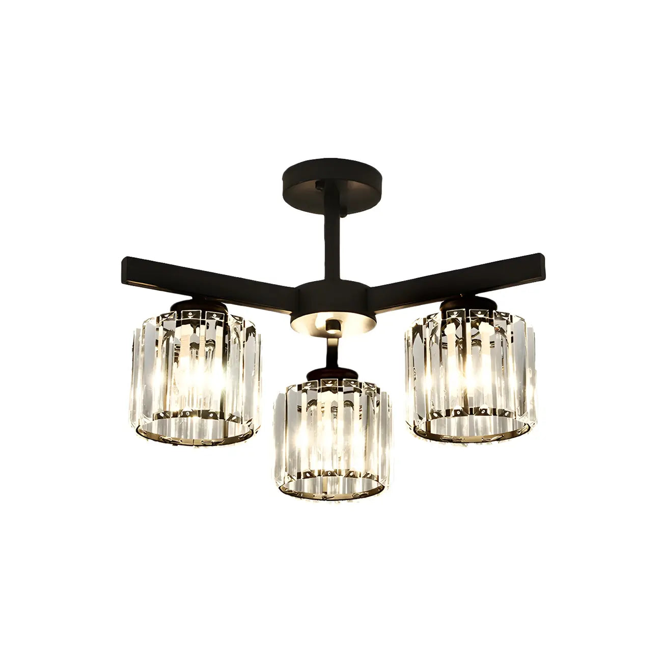 Plafonnier semi-encastré moderne en cristal cylindrique noir de grande taille