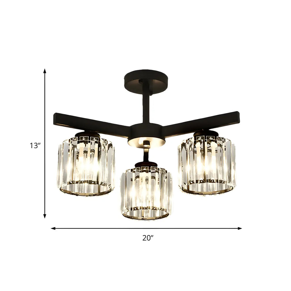 Plafonnier semi-encastré moderne en cristal cylindrique noir de grande taille