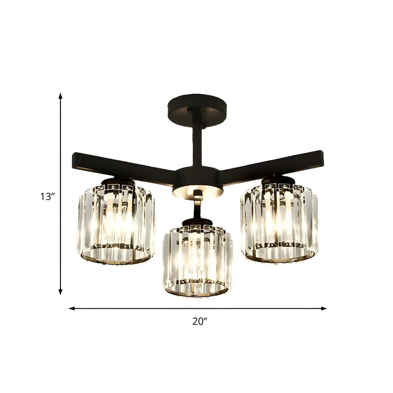 Plafonnier semi-encastré moderne en cristal cylindrique noir de grande taille