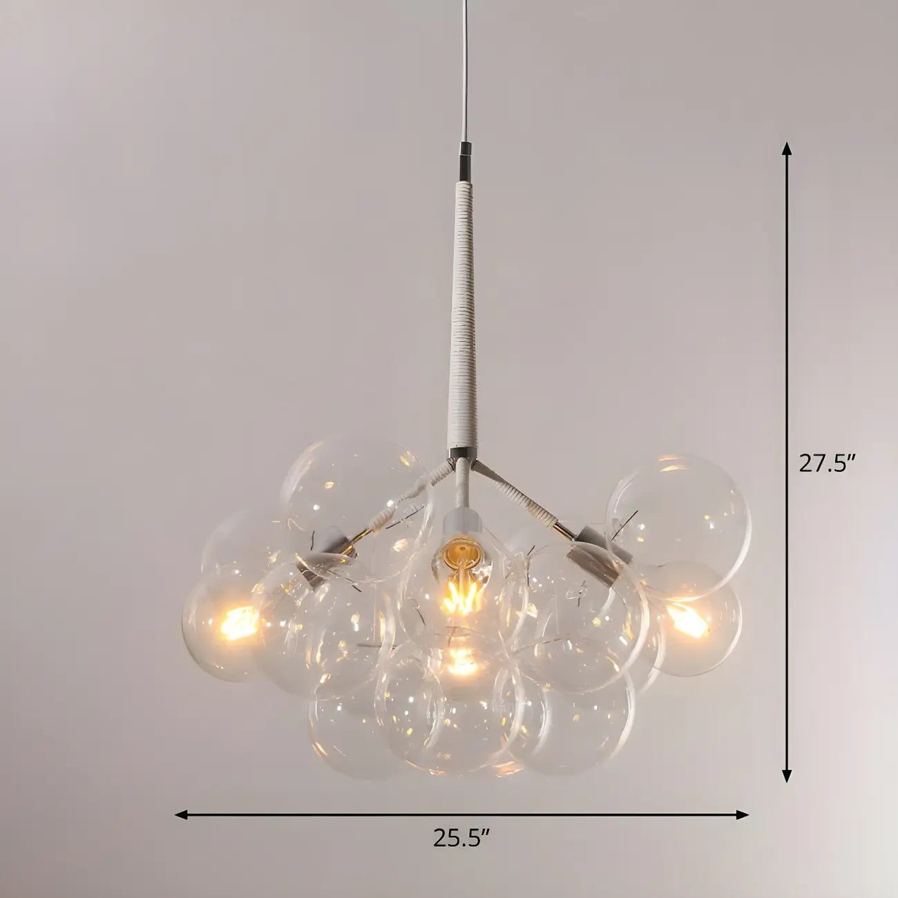 Lustre moderne sphérique en verre bullé transparent