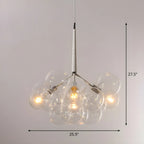 Lustre moderne sphérique en verre bullé transparent