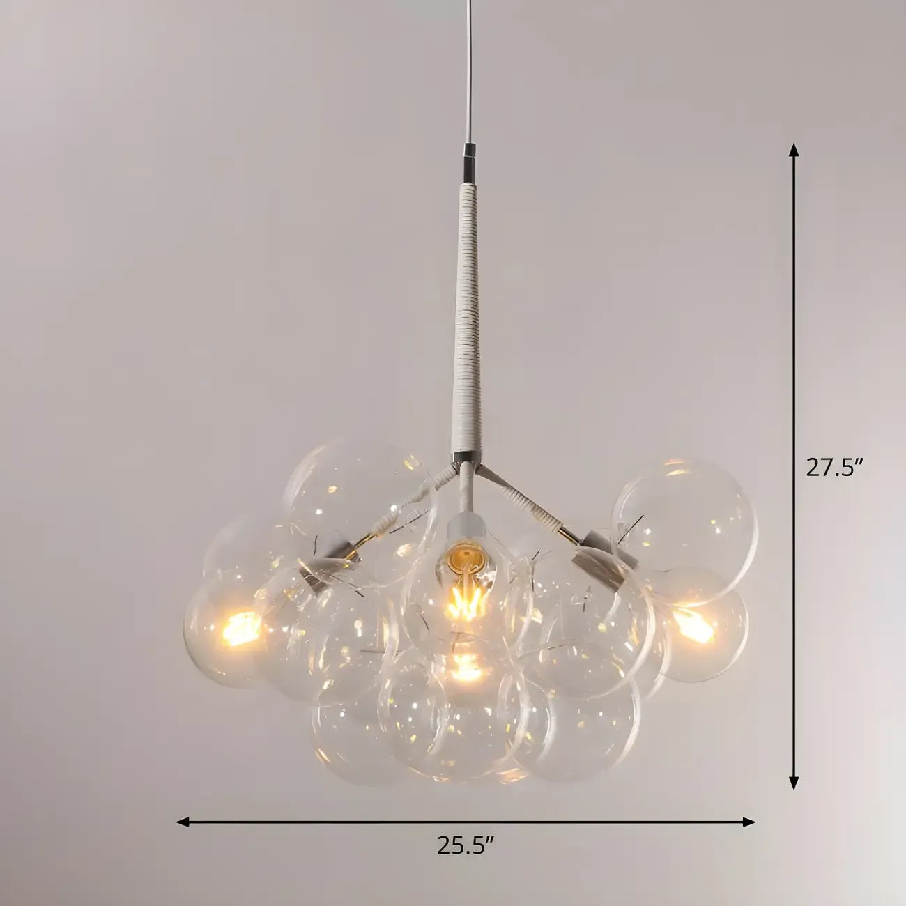 Lustre moderne sphérique en verre bullé transparent
