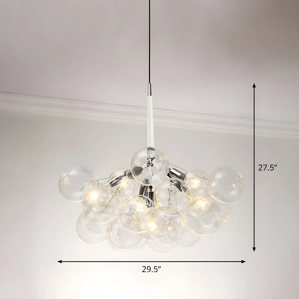 Lustre moderne sphérique en verre bullé transparent