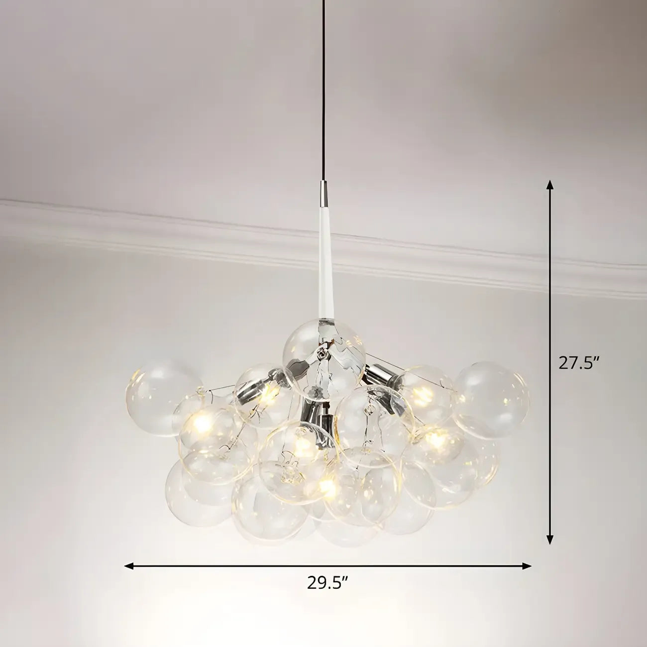 Lustre moderne sphérique en verre bullé transparent