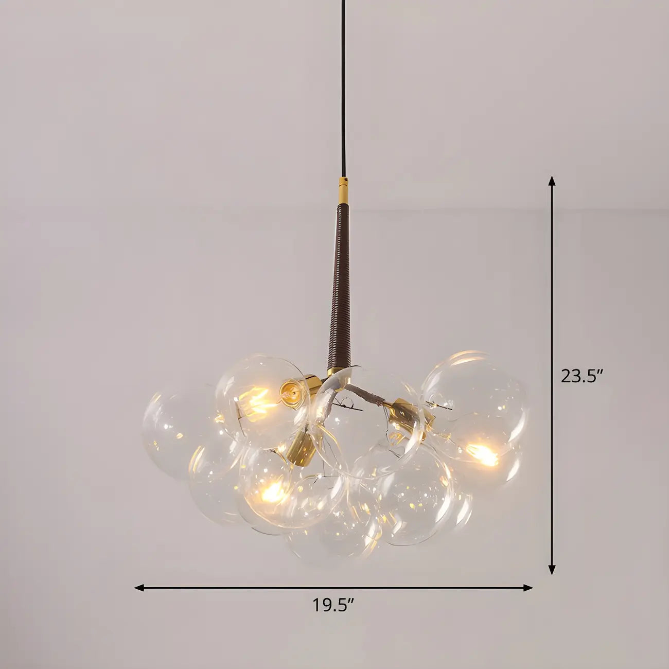 Lustre moderne sphérique en verre bullé transparent