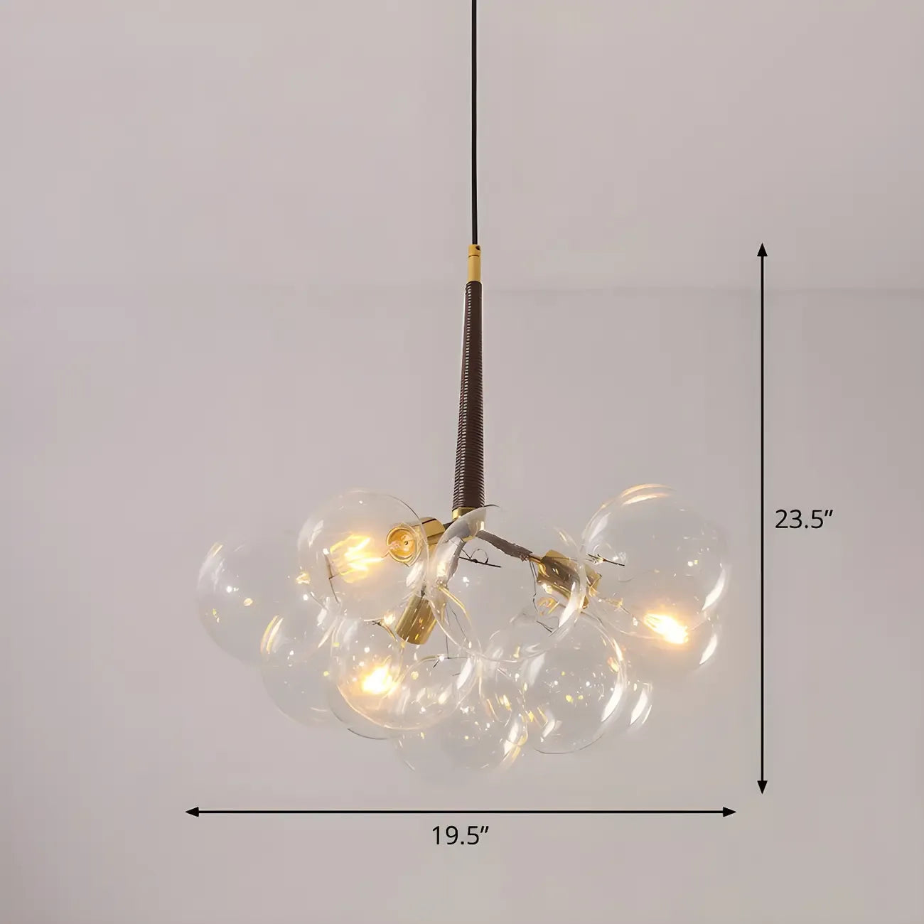 Lustre moderne sphérique en verre bullé transparent