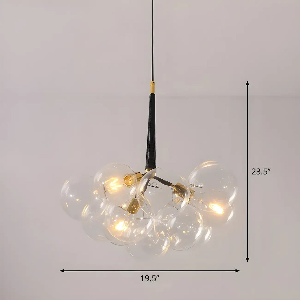 Lustre moderne sphérique en verre bullé transparent