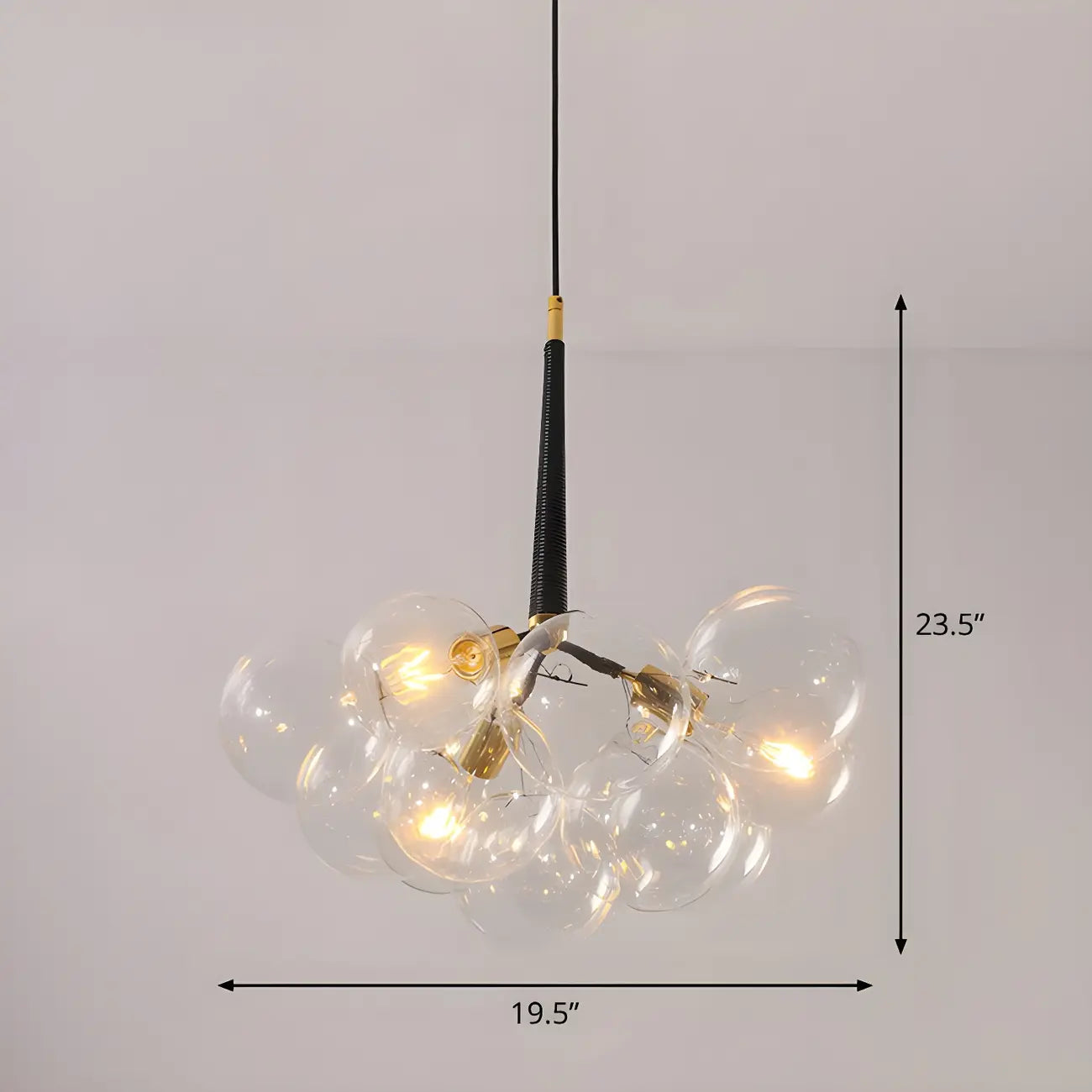Lustre moderne sphérique en verre bullé transparent