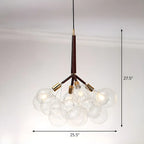 Lustre moderne sphérique en verre bullé transparent