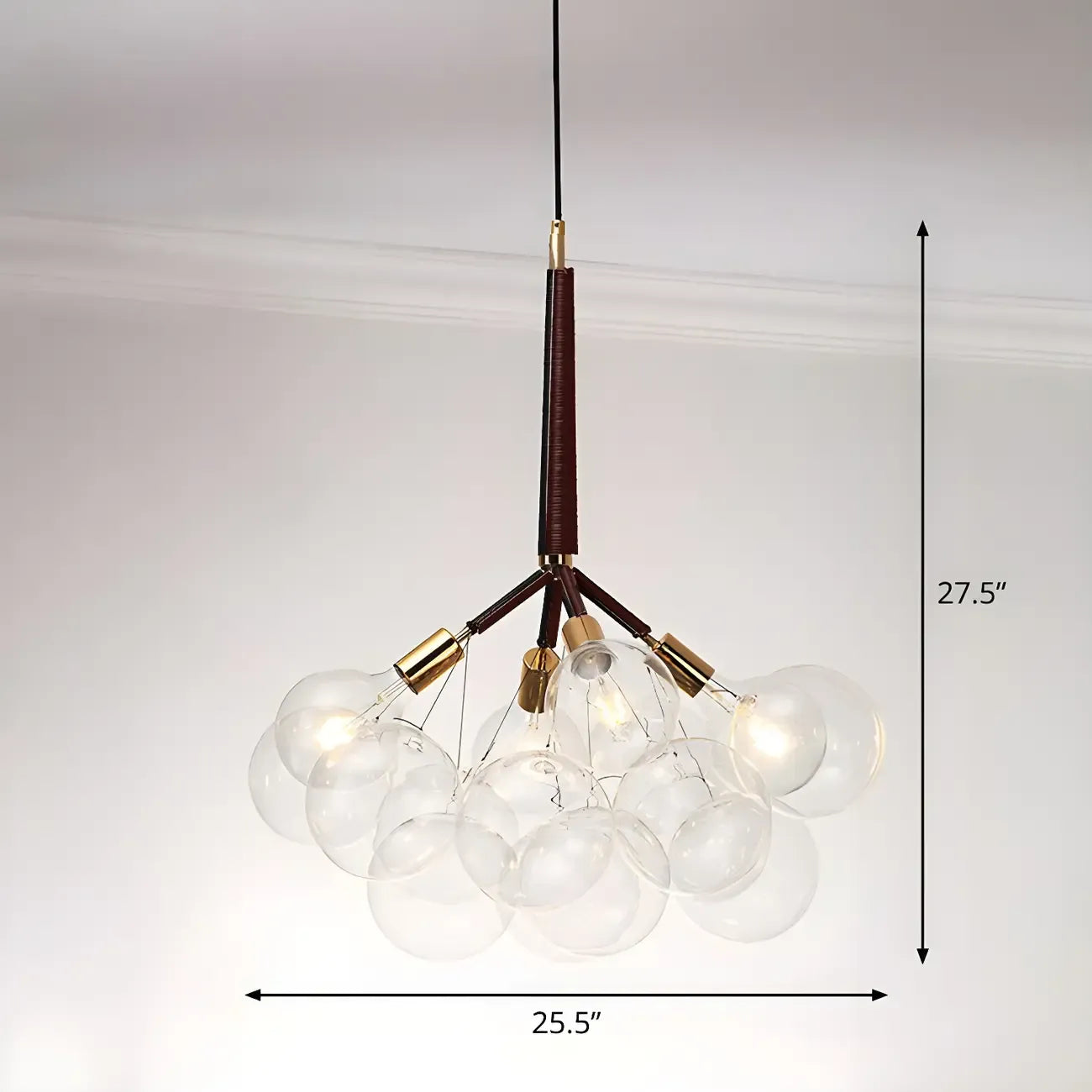 Lustre moderne sphérique en verre bullé transparent