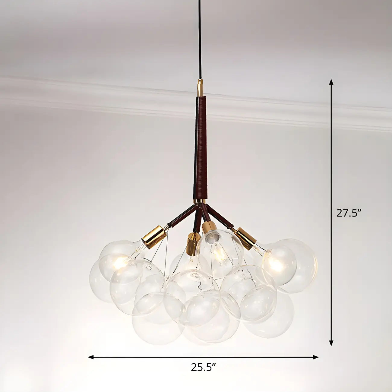Lustre moderne sphérique en verre bullé transparent
