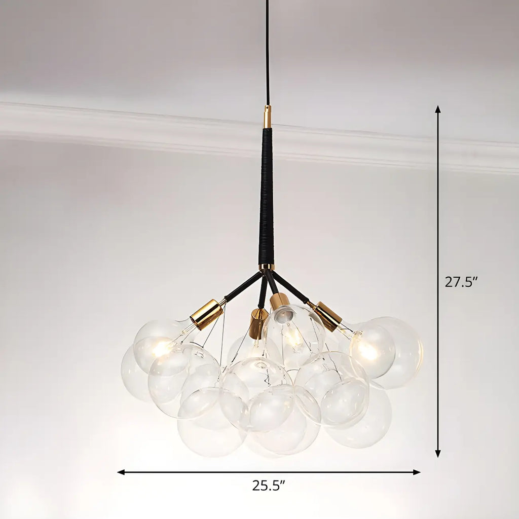 Lustre moderne sphérique en verre bullé transparent