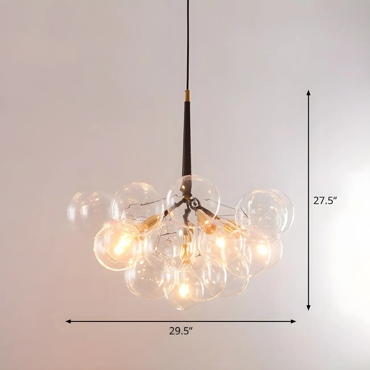 Lustre moderne sphérique en verre bullé transparent
