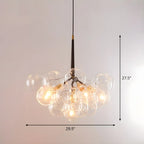 Lustre moderne sphérique en verre bullé transparent