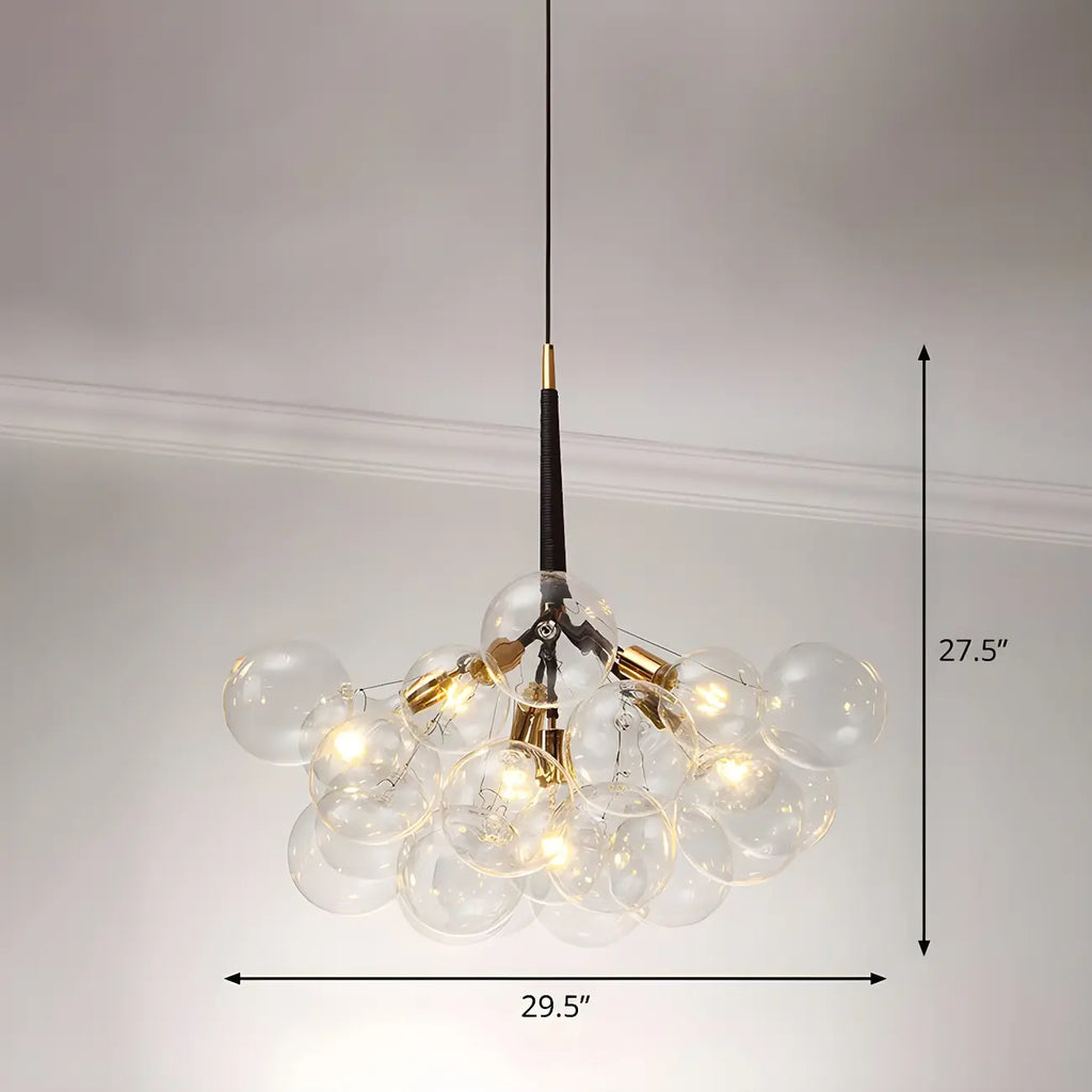 Lustre moderne sphérique en verre bullé transparent