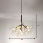 Lustre moderne sphérique en verre bullé transparent