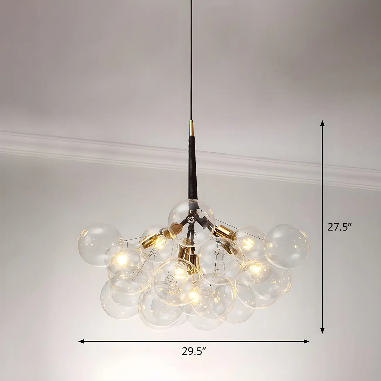 Lustre moderne sphérique en verre bullé transparent