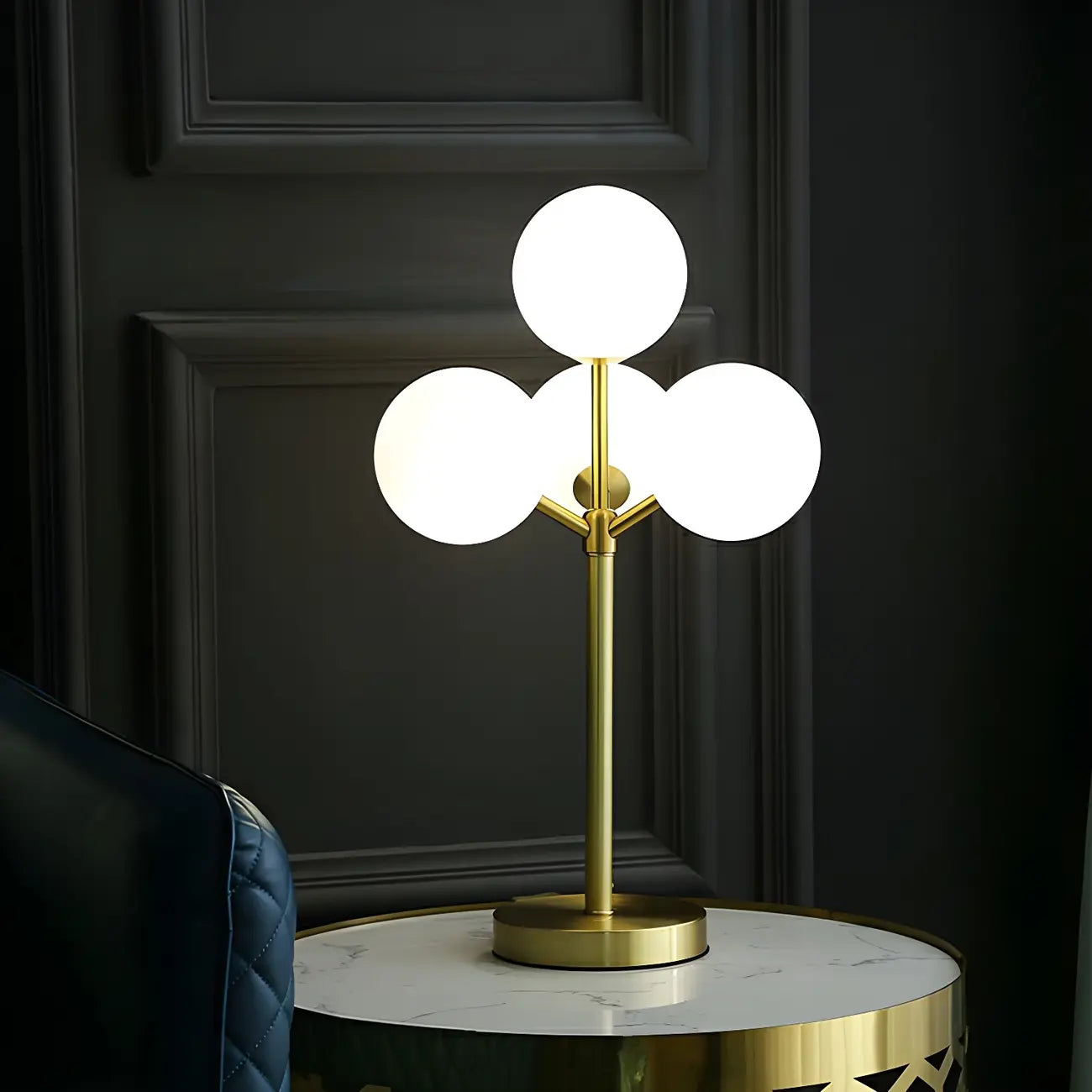 Lampe de chevet globe en verre doré à 3 couleurs et intensité variable