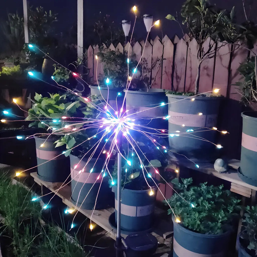 Projecteur solaire métallique de jardin en forme de feu d'artifice