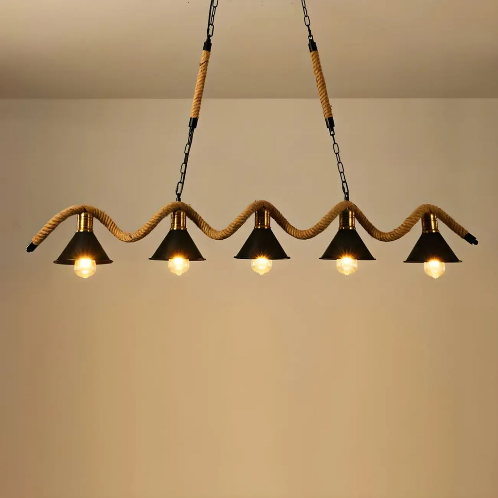 Suspension industrielle en métal et corde de chanvre