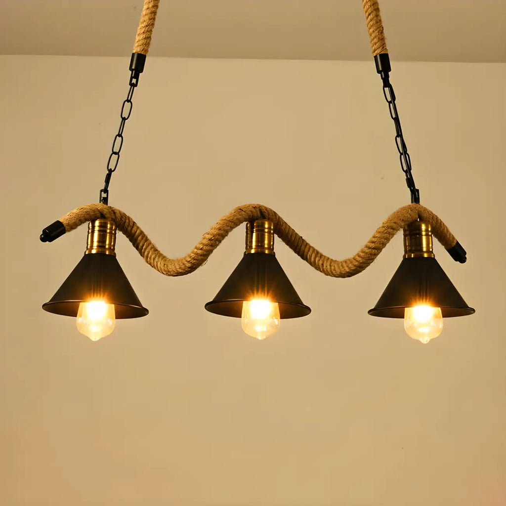 Suspension industrielle en métal et corde de chanvre