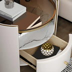 Table de chevet de luxe avec plateau en verre, tiroir de rangement et niche ouverte