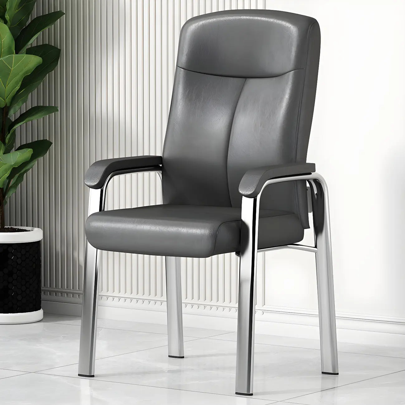 Chaise de bureau moderne HomeyFad en cuir et métal, à 4 pieds et accoudoirs