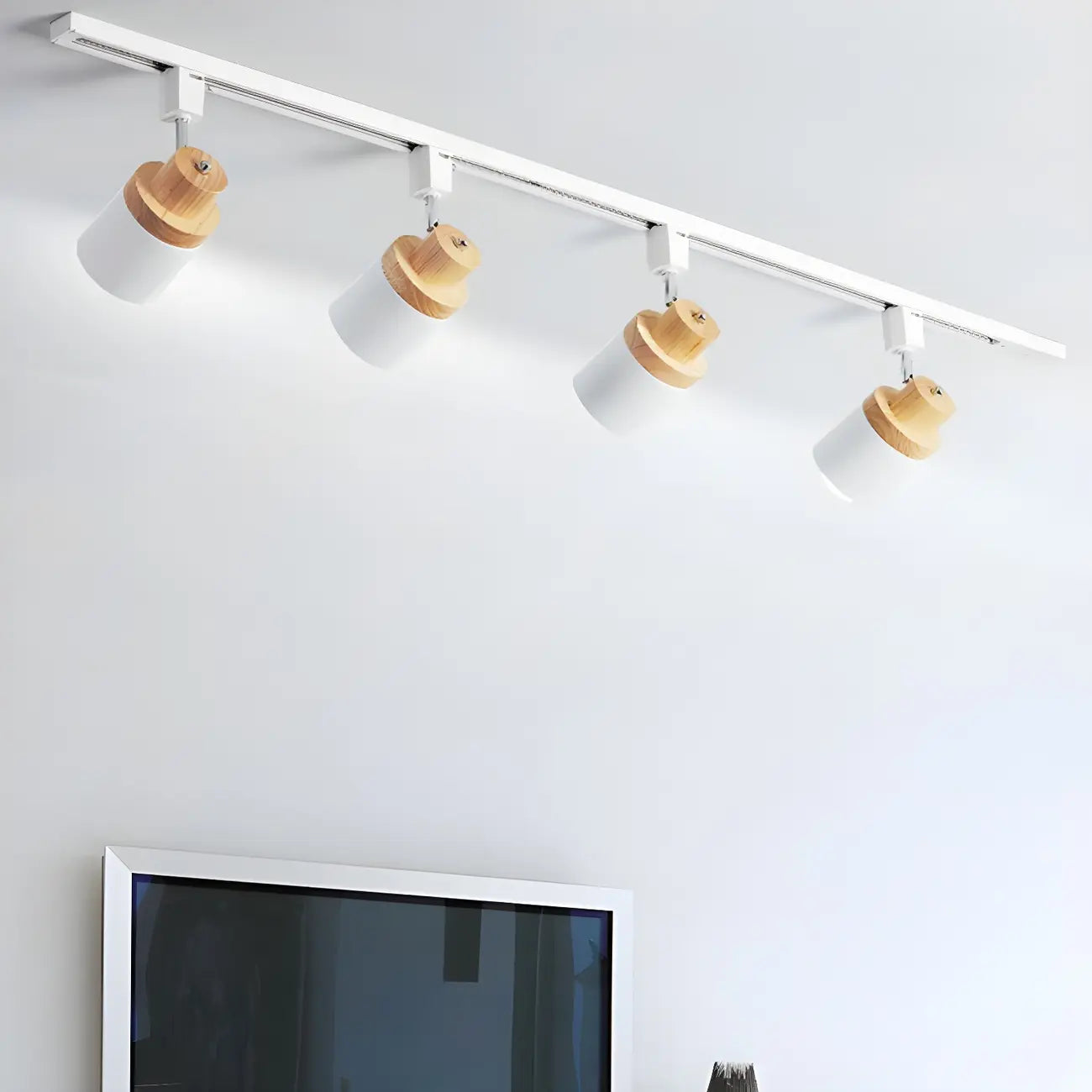 Faretto Orientabile a 4 Luci, Base in Legno e Metallo, Moderno, Scorrevole