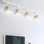 Faretto Orientabile a 4 Luci, Base in Legno e Metallo, Moderno, Scorrevole