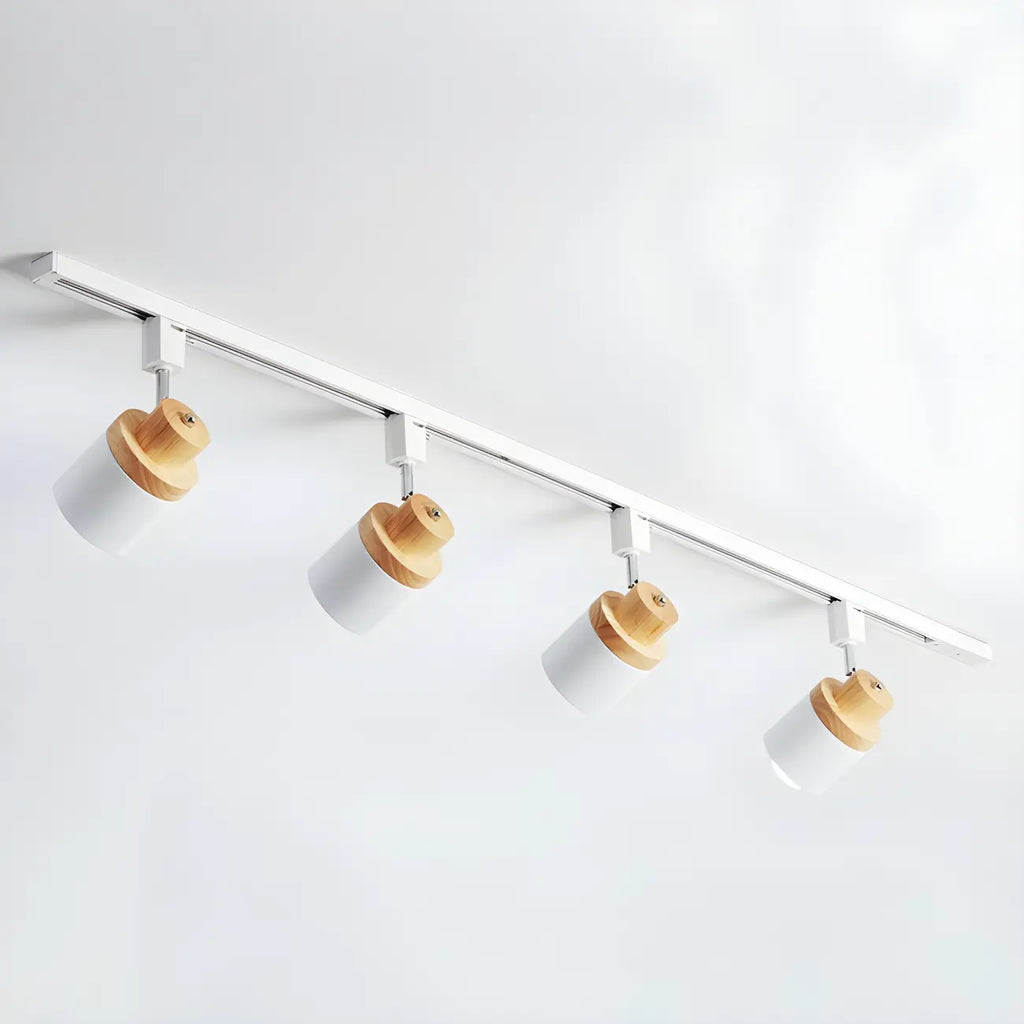 Faretto Orientabile a 4 Luci, Base in Legno e Metallo, Moderno, Scorrevole