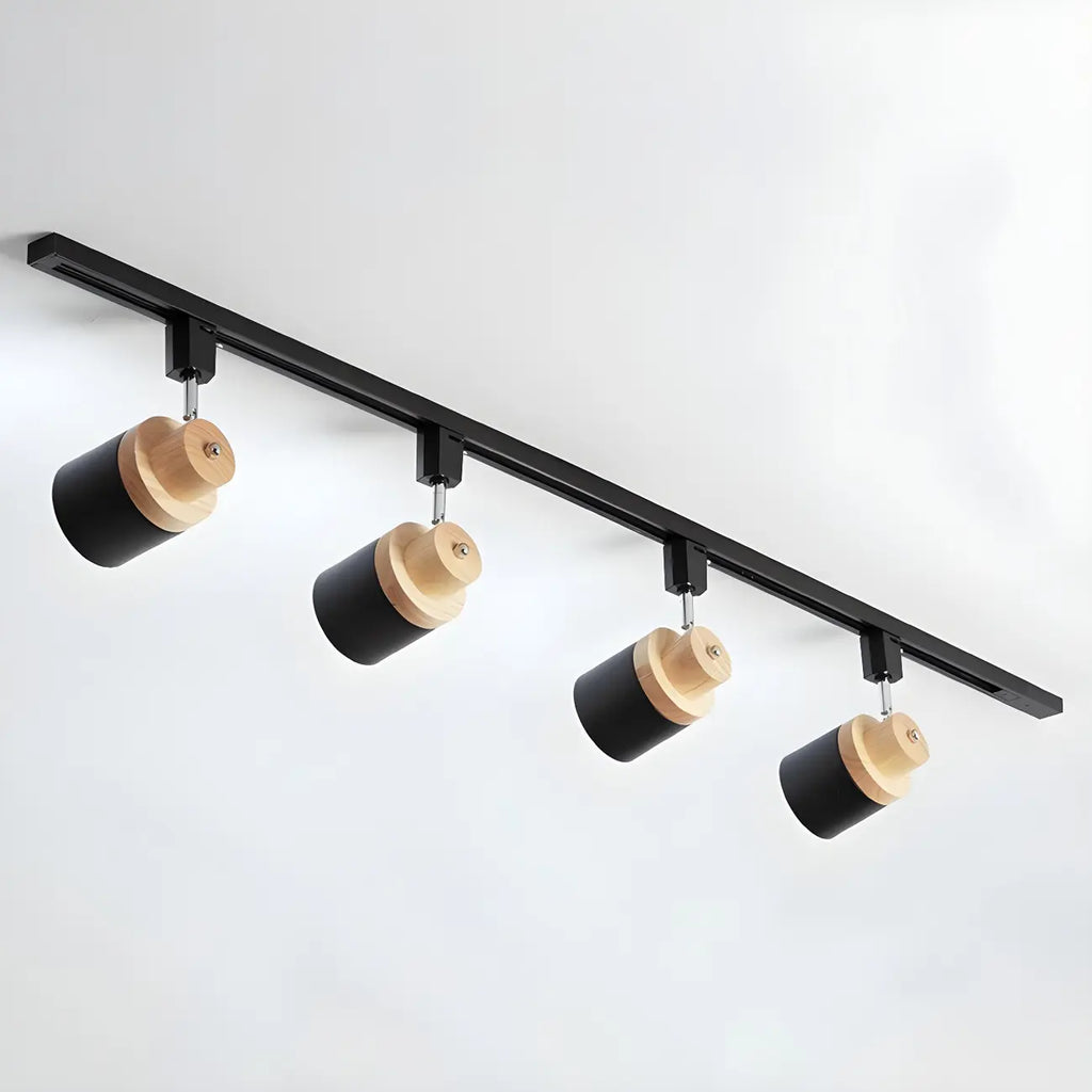 Faretto Orientabile a 4 Luci, Base in Legno e Metallo, Moderno, Scorrevole