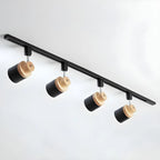 Faretto Orientabile a 4 Luci, Base in Legno e Metallo, Moderno, Scorrevole
