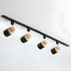 Faretto Orientabile a 4 Luci, Base in Legno e Metallo, Moderno, Scorrevole