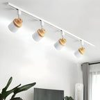 Faretto Orientabile a 4 Luci, Base in Legno e Metallo, Moderno, Scorrevole