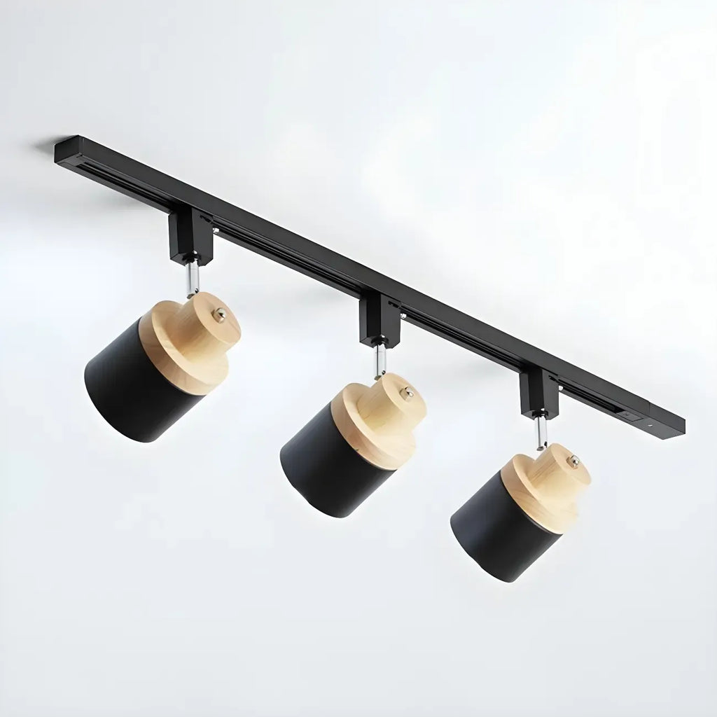 Faretto Orientabile a 4 Luci, Base in Legno e Metallo, Moderno, Scorrevole
