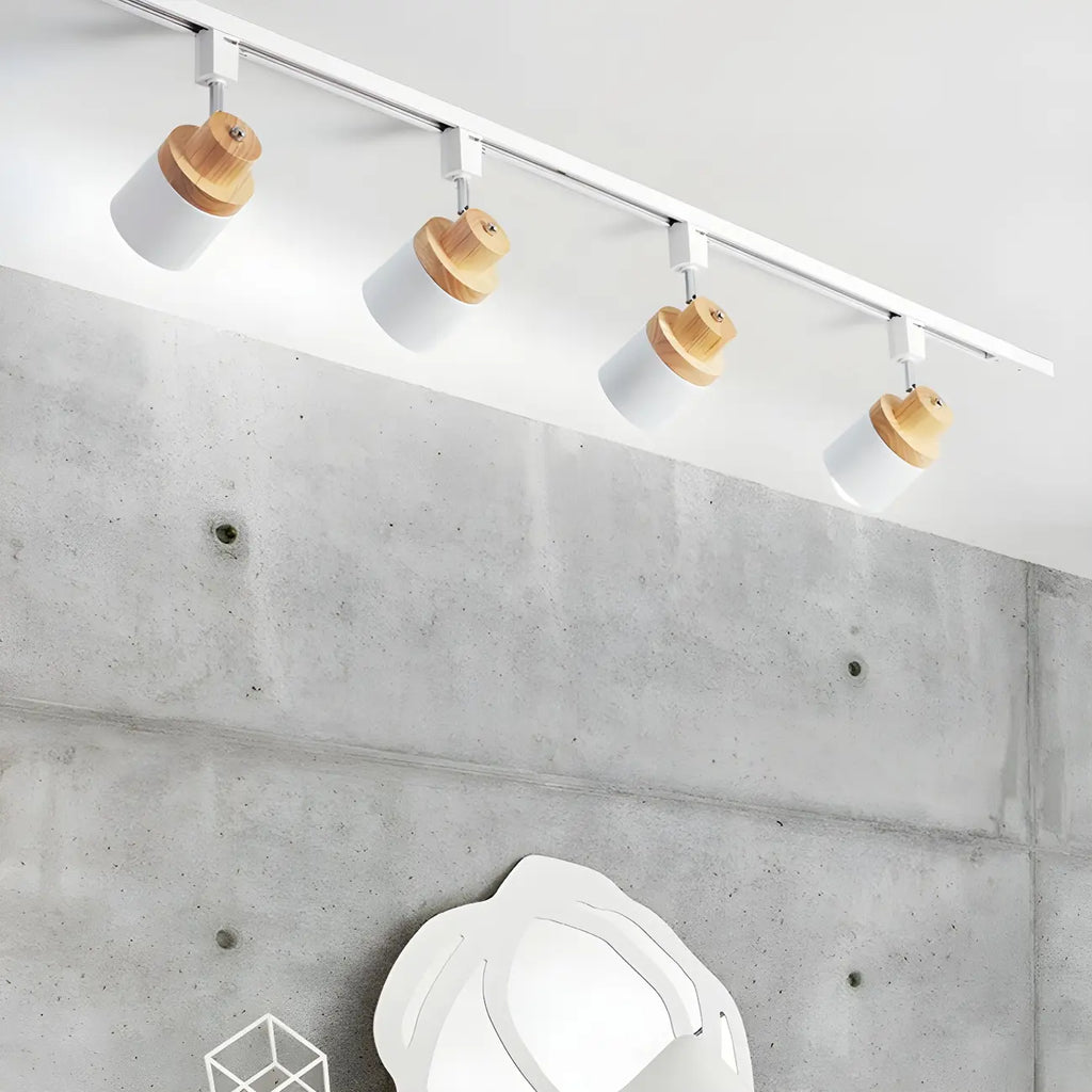 Faretto Orientabile a 4 Luci, Base in Legno e Metallo, Moderno, Scorrevole