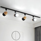 Faretto Orientabile a 4 Luci, Base in Legno e Metallo, Moderno, Scorrevole