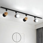 Faretto Orientabile a 4 Luci, Base in Legno e Metallo, Moderno, Scorrevole