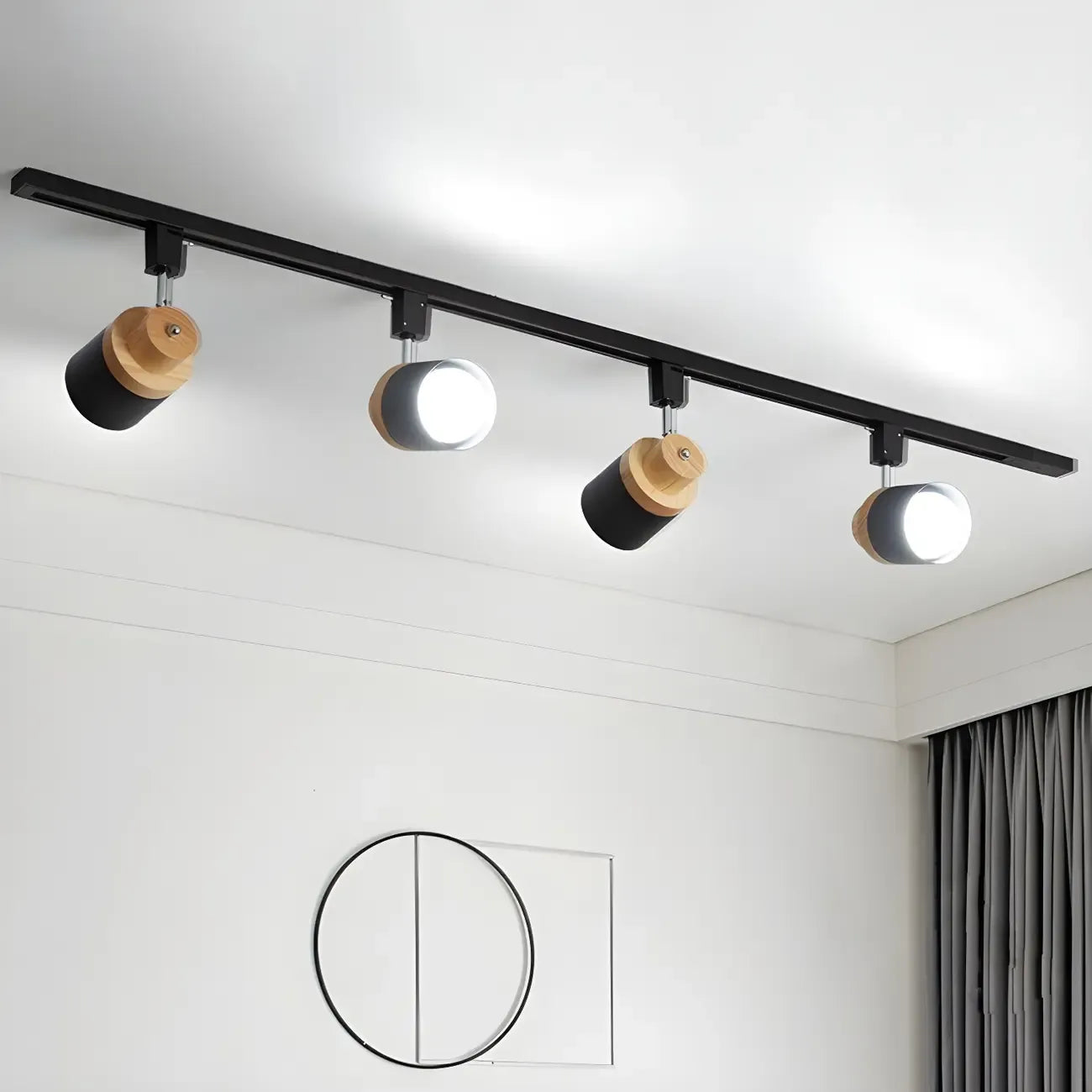 Faretto Orientabile a 4 Luci, Base in Legno e Metallo, Moderno, Scorrevole