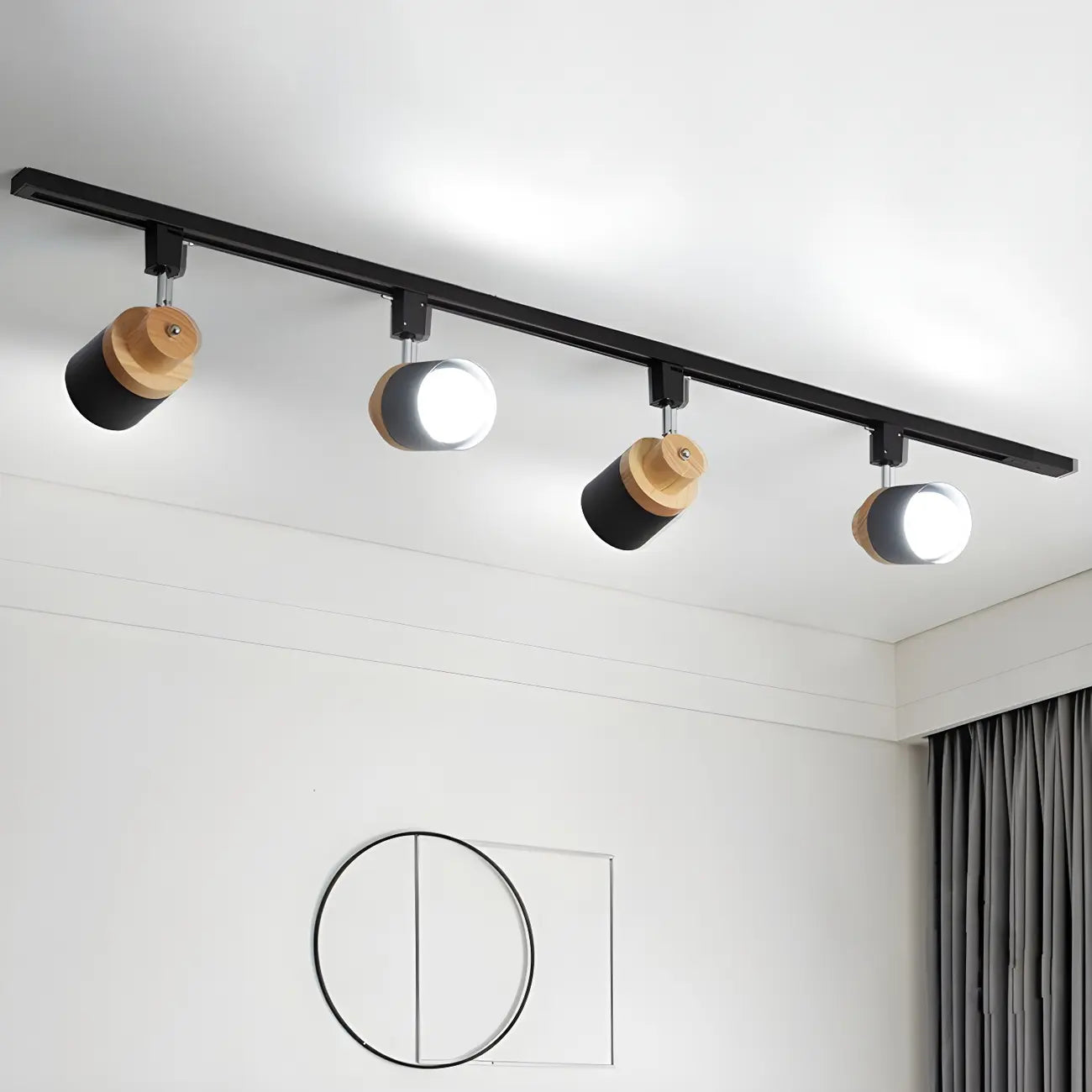 Faretto Orientabile a 4 Luci, Base in Legno e Metallo, Moderno, Scorrevole