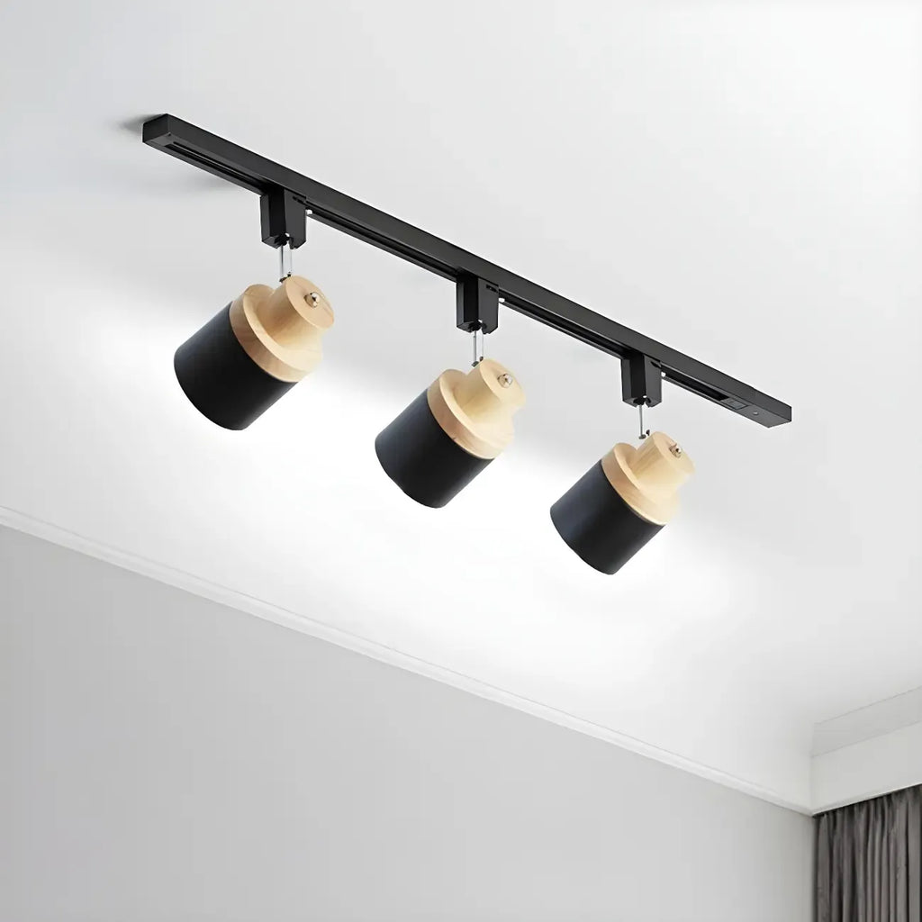 Faretto Orientabile a 4 Luci, Base in Legno e Metallo, Moderno, Scorrevole
