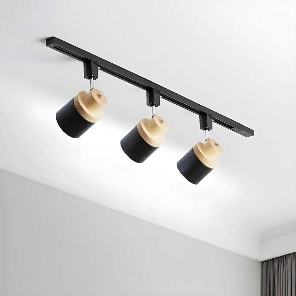 Faretto Orientabile a 4 Luci, Base in Legno e Metallo, Moderno, Scorrevole
