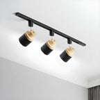 Faretto Orientabile a 4 Luci, Base in Legno e Metallo, Moderno, Scorrevole