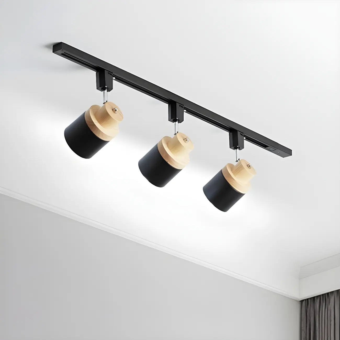 Faretto Orientabile a 4 Luci, Base in Legno e Metallo, Moderno, Scorrevole