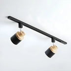 Faretto Orientabile a 4 Luci, Base in Legno e Metallo, Moderno, Scorrevole