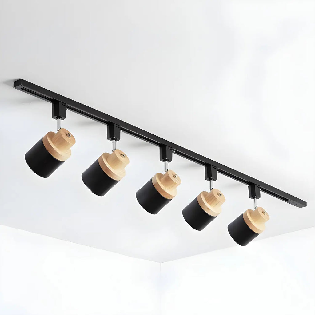 Faretto Orientabile a 4 Luci, Base in Legno e Metallo, Moderno, Scorrevole
