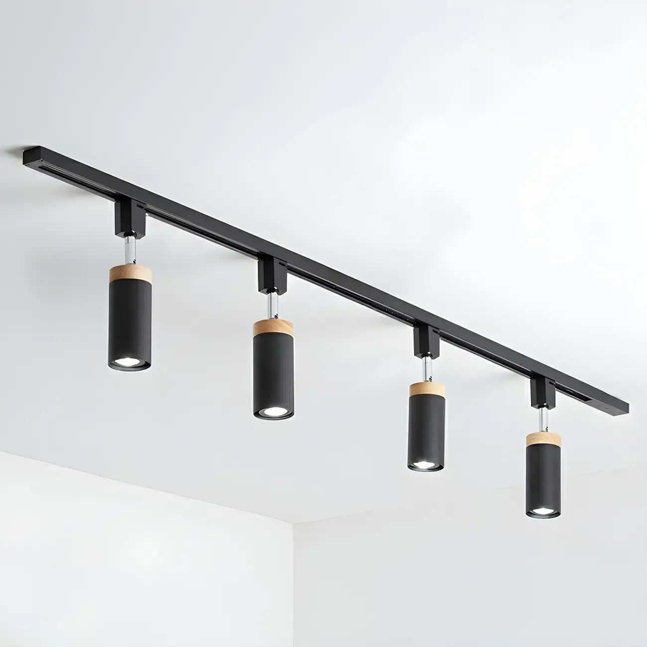 Luminaire sur rail LED moderne en métal à 4 lampes avec tête orientable