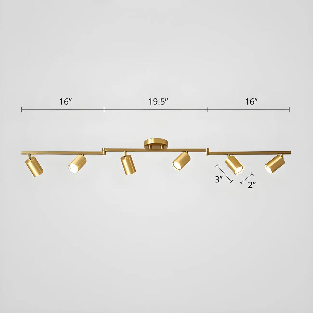 Lampadario a binario semi-incassato a 6 luci a LED, con braccio oscillante moderno dorato