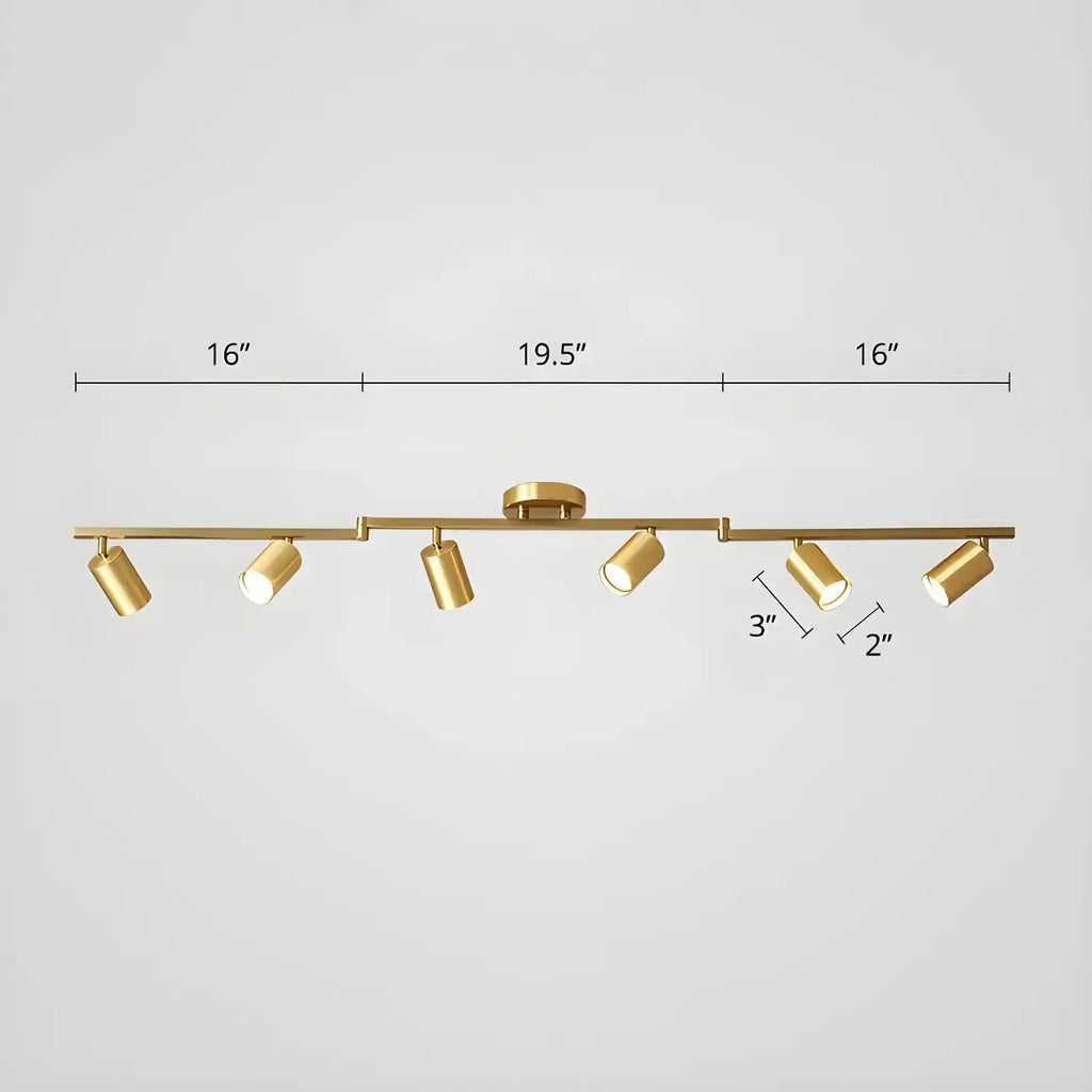 Lampadario a binario semi-incassato a 6 luci a LED, con braccio oscillante moderno dorato